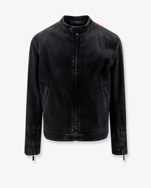 Gucci Denim Jacket With Web Detail - Black