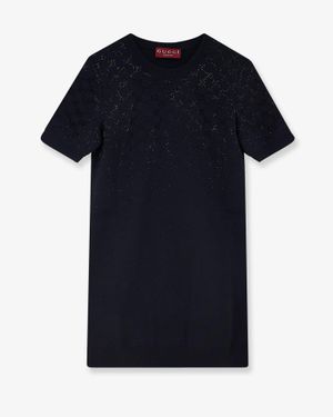 Gucci Short Wool Dress With Gg Crystals - Black