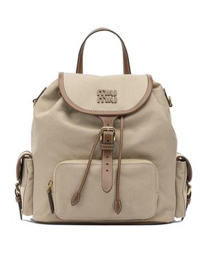 Miu Miu Hemp And Leather Backpack - Natural