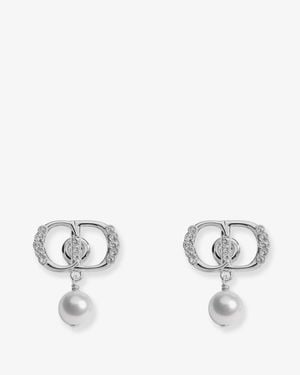 Dior Petit Cd Brass Earrings - White