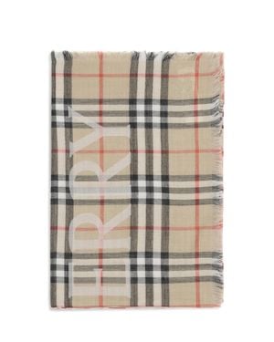Burberry Wide Wool And Silk Check Scarf With Ekd - White