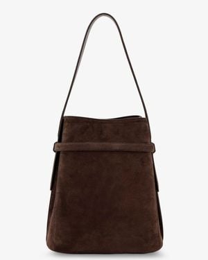 TOTEME Suede Shoulder Bag With Metal Detail On The Front - Brown
