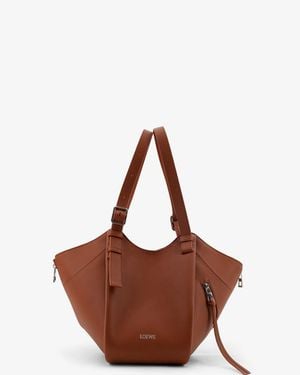 Loewe Hammock Flip Leather Handbag With Front Lettering Logo - Brown