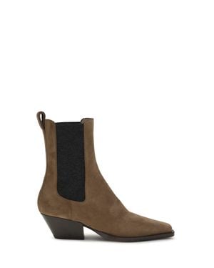 Brunello Cucinelli Suede Texan Ankle Boots Caramello - White