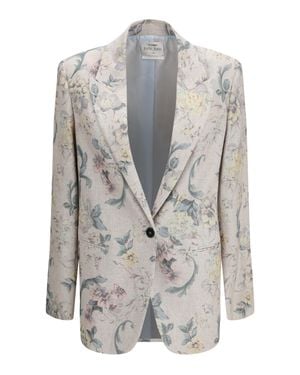 forte_forte Forte_Forte Peonia My Love Motif Hopsack Linen-Blend Jacket - Grey