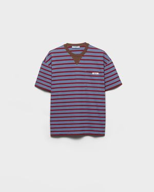 Prada Oversize Fit Striped T-Shirt - Blue