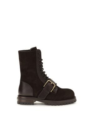 Dolce & Gabbana Dolce & Gabbana Leather And Suede Buckle Ankle Boots - Black