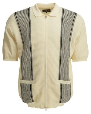 Beams Plus Textured Knit Zipper Polo Shirt - Natural