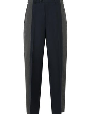 Maison Margiela Two-Tone Wool Trousers With Assembled Design And Pleated Front - Blue