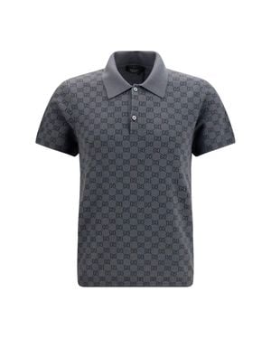 Gucci Gg Jacquard Wool And Silk Polo Shirt - Grey