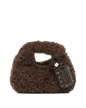 Ganni Mini Hobo Faux Fur Handbag - Brown