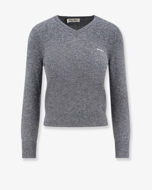 Miu Miu Wool Jumper With Logo Inlay - Blue