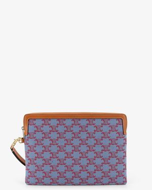 Celine Jacquard Fabric Clutch Bag With All-Over Triomphe Motif - Purple