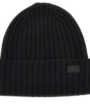 Weekend by Maxmara Virgin Wool Beanie Hat With Logo Patch - Black