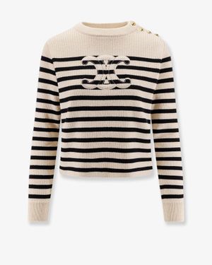 Celine Triomphe Cashmere And Wool Jumper - White