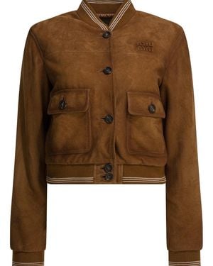 Miu Miu Suede Leather Bomber Jacket - Brown
