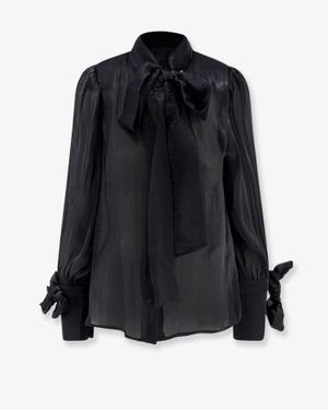 ACTUALEE Satin Shirt With Padded Shoulders - Black