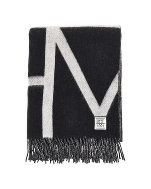 TOTEME Brushed Wool Monogram Scarf - Black