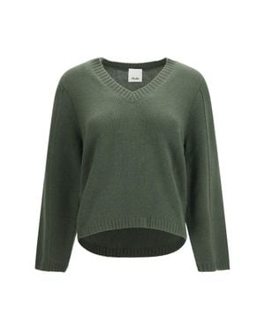Allude V-Neck Cashmere Sweater - Green