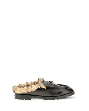 Pinko Nora Padded Leather Sabots - Black