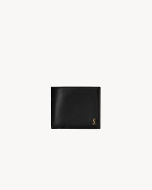 Saint Laurent Tiny Cassandre East/West Wallet With Coin Purse - Black