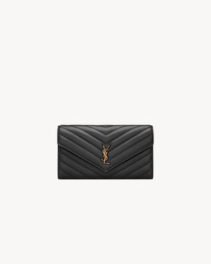 Saint Laurent Cassandre Matelassé Large Flap Wallet - White