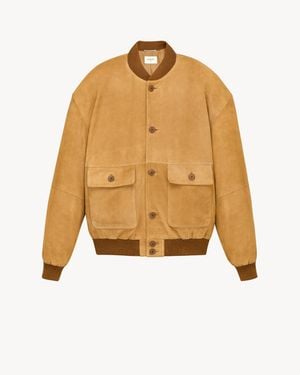 Saint Laurent Suede Leather Bomber Jacket - Natural