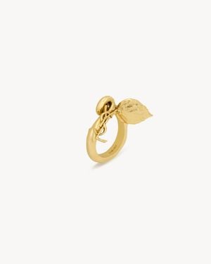 Saint Laurent Cassandre Leaf Charm Ring - Metallic