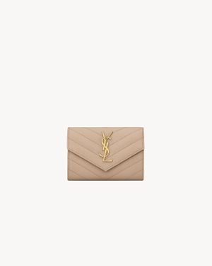 Saint Laurent Small Monogram Matelassé Envelope Wallet - Natural