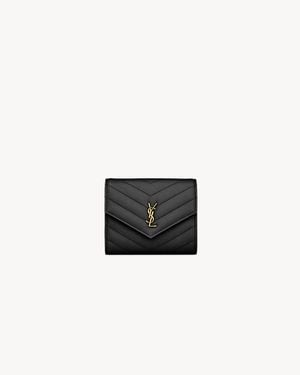 Saint Laurent Cassandre Matelassé Compact Tri Fold Wallet - White