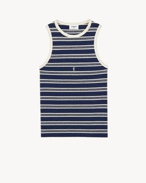 Saint Laurent Cassandre Striped Cotton Jersey Tank Top - Blue