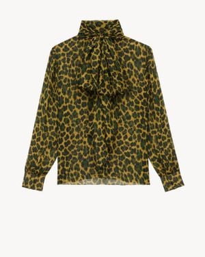 Saint Laurent Silk Shirt With Lavallière Neckline - Green