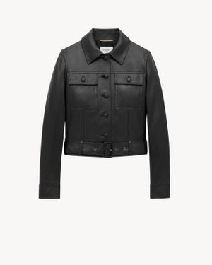 Saint Laurent Leather Cropped Jacket - Black