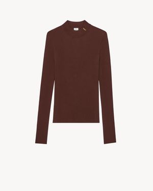 Saint Laurent Cassandre Stand-Collar Top - Brown