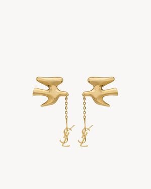 Saint Laurent Cassandre Pendant Dove Earrings - Metallic