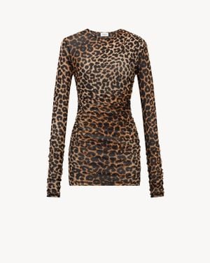 Saint Laurent Leopard-Print Crewneck Mini Dress - Brown