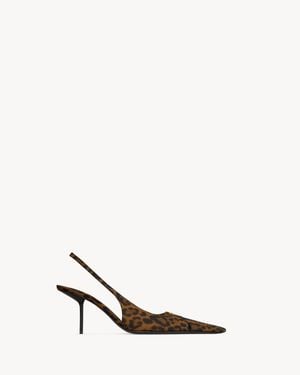 Saint Laurent Babylone Breteuil Slingbacks En Gros-Grain Léopard - Neutre