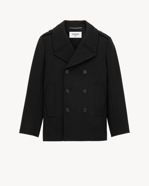 Saint Laurent Saint Laone Sizerent Doone Sizeble-Breasted Peacoat - Black