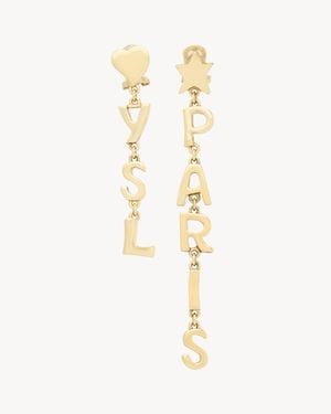 Saint Laurent Ysl Paris Drop Earrings - Metallic