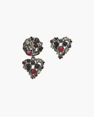 Saint Laurent Cassandre Crystal Heart Earrings - White