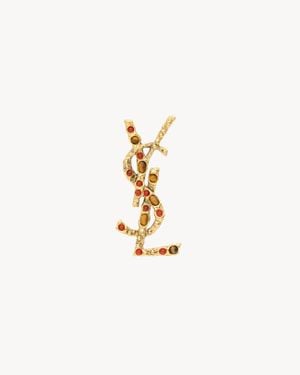 Saint Laurent Broche Cassandre En Œil-De-Tigre, Pierre De Soleil Et Métal - Métallisé