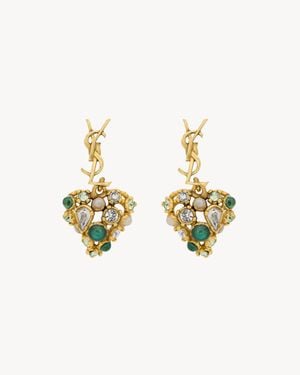 Saint Laurent Cassandre Crystal Heart Earrings - Metallic