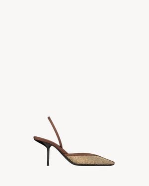Saint Laurent Folie Slingback-Pumps Aus Satin, Mesh One Sizend Kristallen - Natur