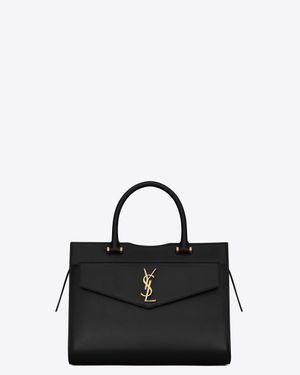 Saint Laurent Uptown Medium Tote In Box Leather - Black