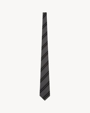 Saint Laurent Cravate Large Rayée En Jacquard De Soie - Blanc
