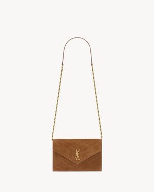 Saint Laurent Cassandre Portefeuille Enveloppe À Chaîne En Suède - Blanc