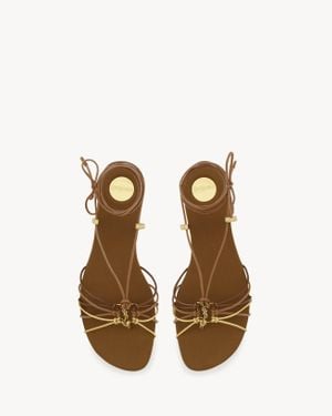 Saint Laurent Babylone Sandales En Cuir Lisse Et Métallisé - Marron