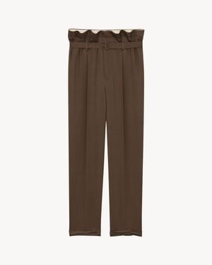 Saint Laurent Pantalon Paperbag En Soie - Marron