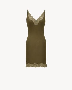 Saint Laurent Lace-Trimmed Ribbed Silk-Jersey Mini Dress - Green