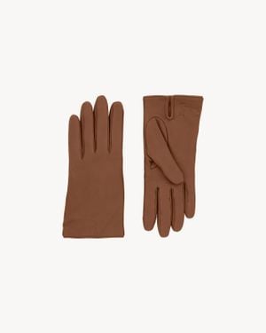 Saint Laurent Cassandre Gants En Cuir, Cachemire Et Laine - Marron